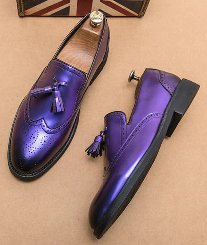 Mocassins À Gland Violet Métallique Pour Hommes