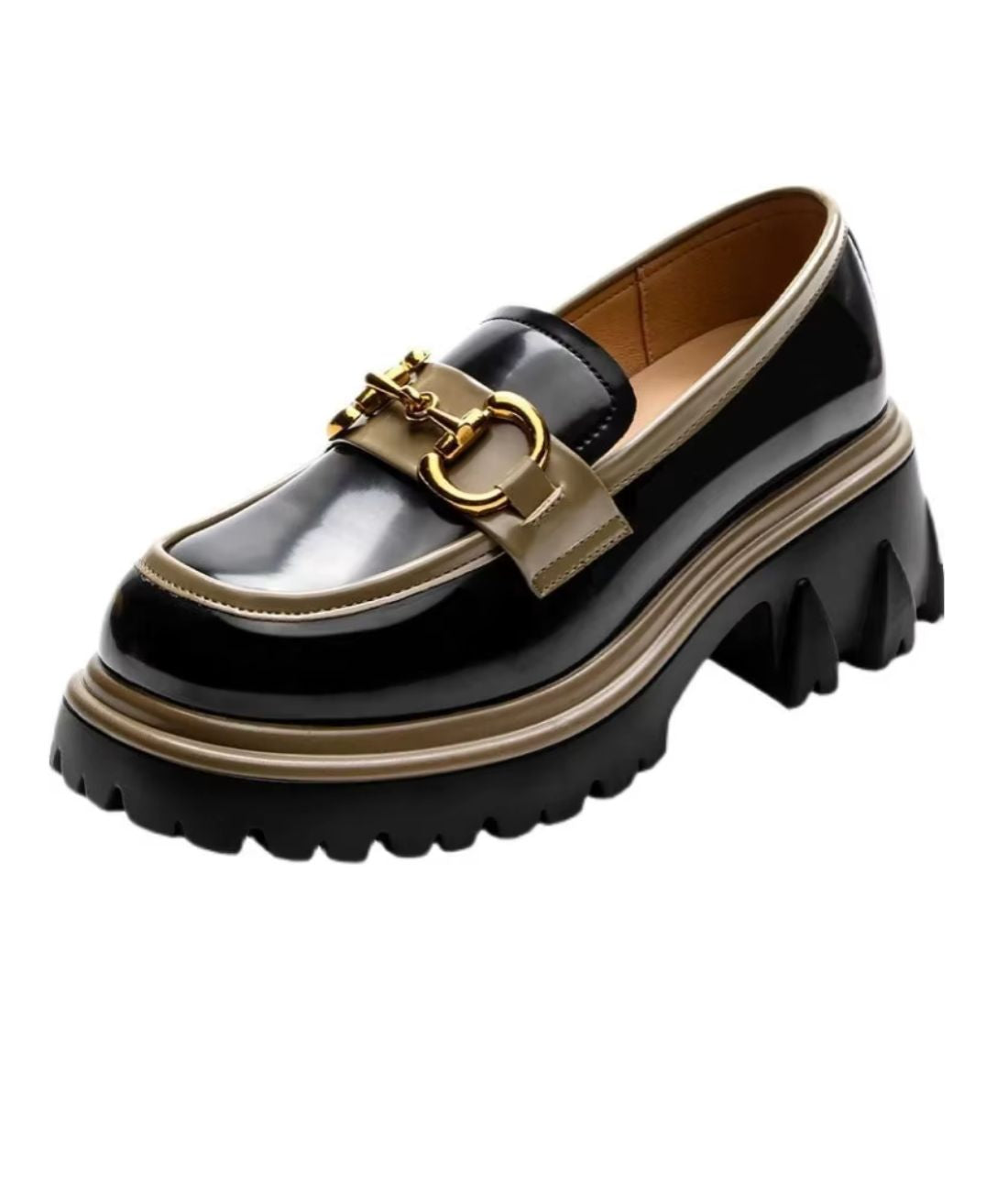 Mocassin à Plateforme en Cuir Verni Noir Profond – Femme