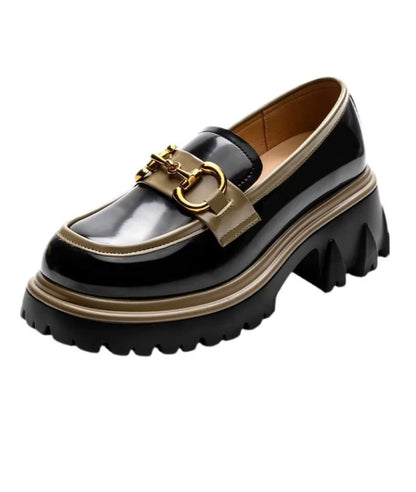 Mocassin à Plateforme en Cuir Verni Noir Profond – Femme