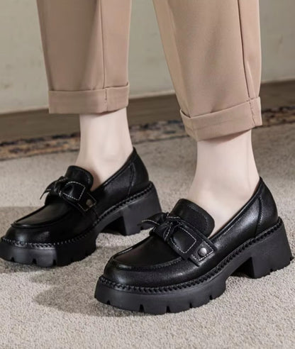 Mocassin à Plateforme en Cuir Noir Profond – Femme