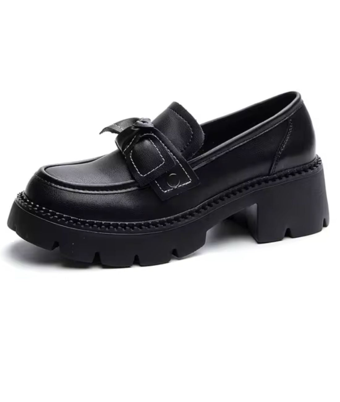 Mocassin à Plateforme en Cuir Noir Profond – Femme