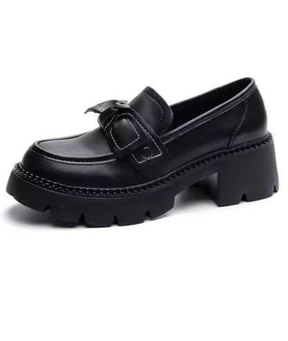 Mocassin à Plateforme en Cuir Noir Profond – Femme