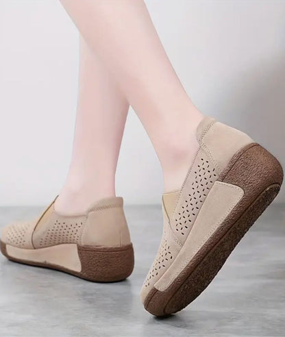 Mocassins Ajourés Confortables À Semelle Compensée Pour Femme