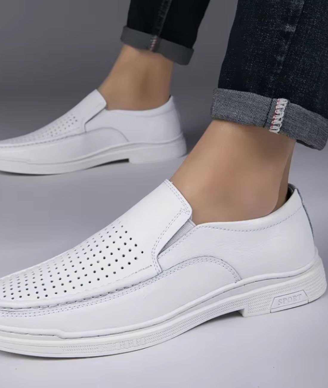 Mocassin Ajouré en Effet cuir Blanc – Femme