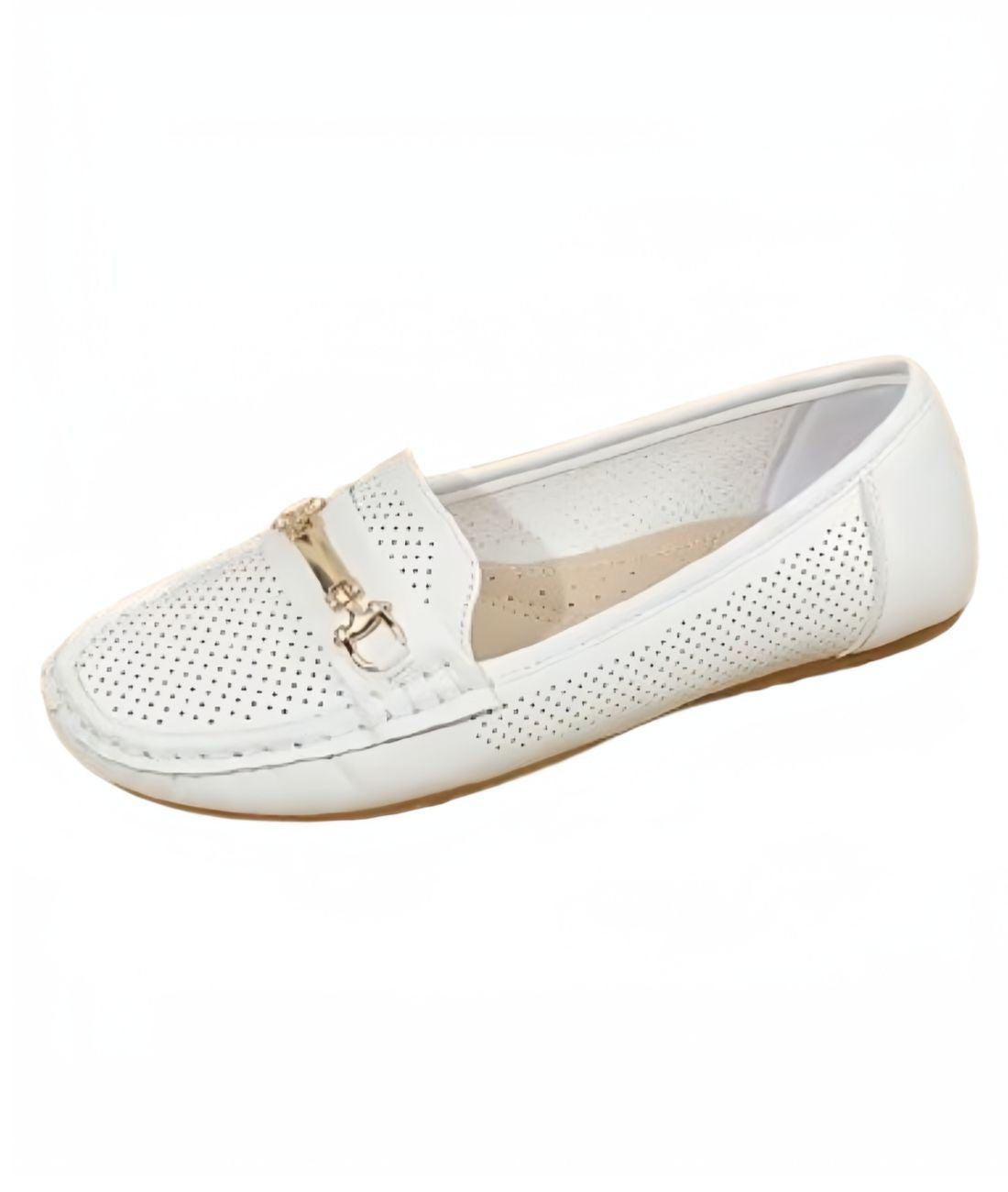 Mocassin Ajouré en Effet cuir Blanc Pur – Femme