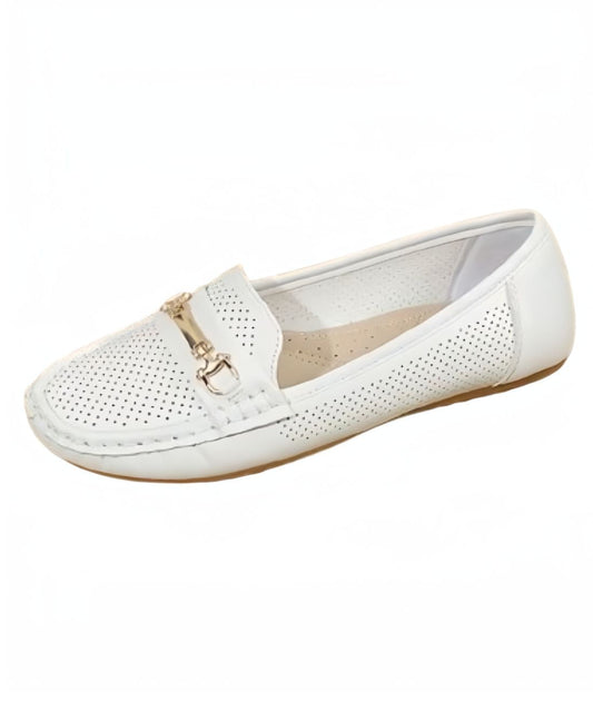 Mocassin Ajouré en Effet cuir Blanc Pur – Femme
