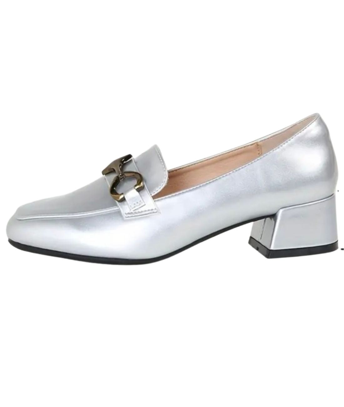 Mocassins Argentés À Talons Carrés Pour Femme