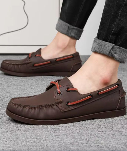 Mocassins Bateau Bicolores À Lacets Pour Homme