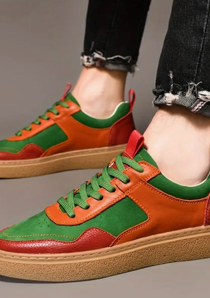 Mocassins Bateau Oranges Tricolores Homme