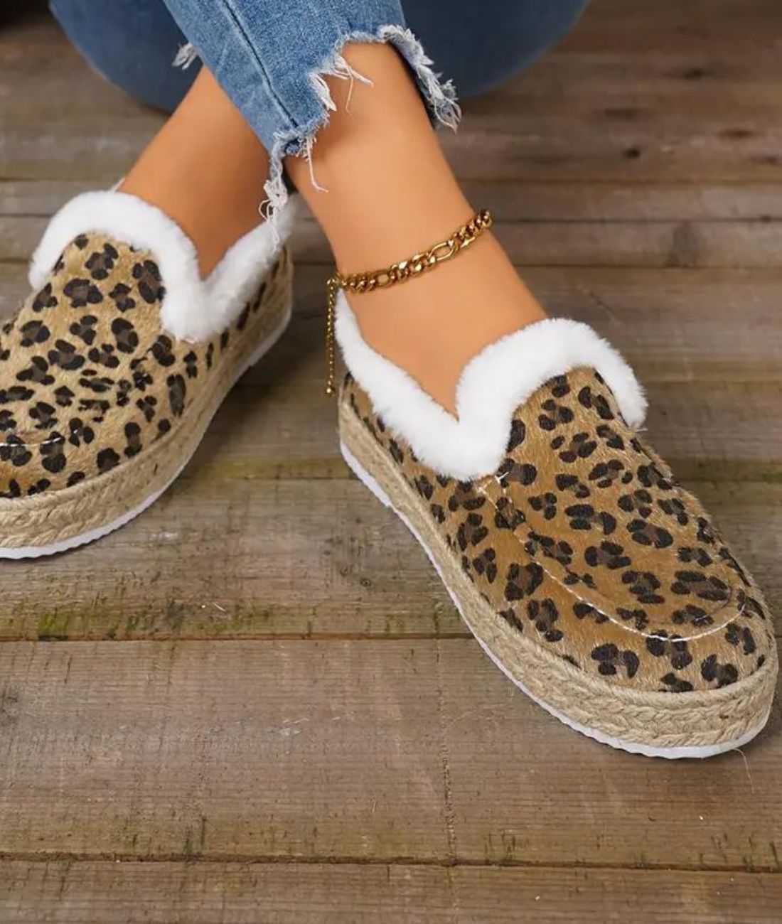 Mocassin Bateau en Fausse Fourrure Léopard – Femme