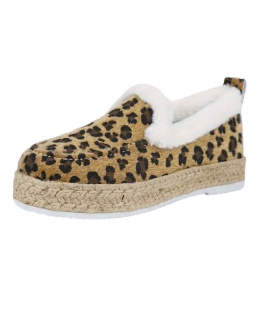 Mocassin Bateau en Fausse Fourrure Léopard – Femme