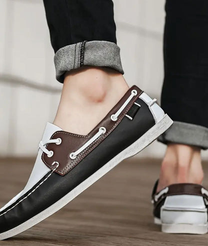 Mocassins Bateau Noirs Bicolores À Lacets Pour Homme