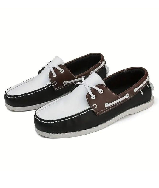 Mocassins Bateau Noirs Bicolores À Lacets Pour Homme