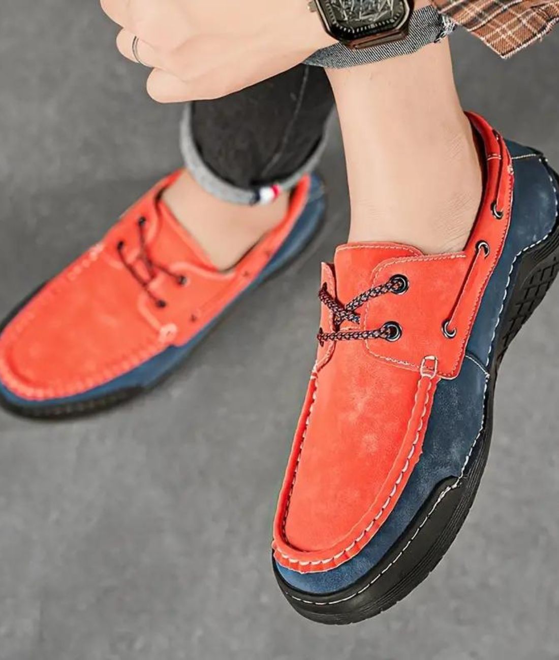 Mocassins Bateau Tricolores À Lacets Avec Effet cuir Pour Homme