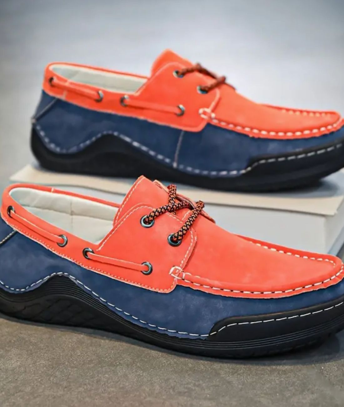 Mocassins Bateau Tricolores À Lacets Avec Effet cuir Pour Homme