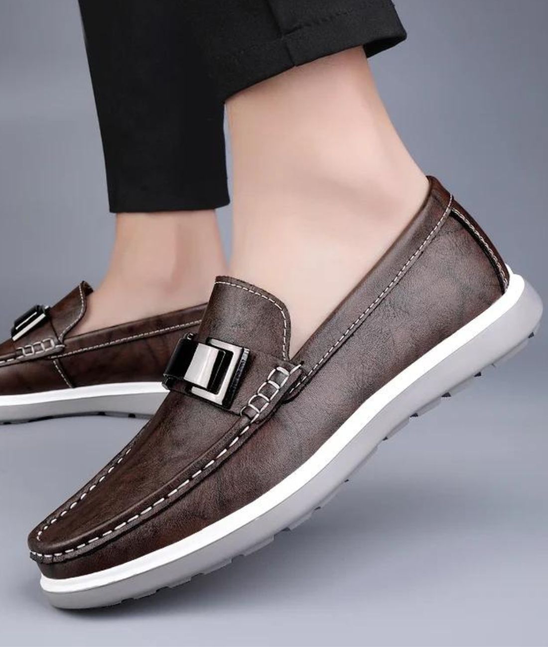 Mocassins Bateau Tricolores Plats en Effet cuir Pour Homme