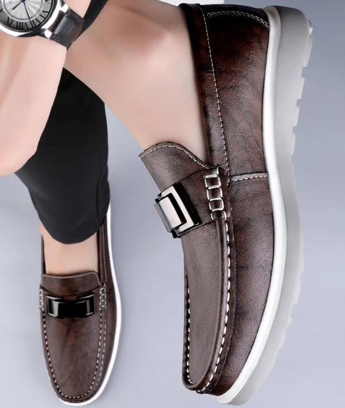 Mocassins Bateau Tricolores Plats en Effet cuir Pour Homme