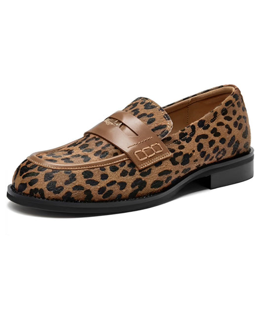 Mocassin en Cuir Beige Sable Motif Léopard – Femme