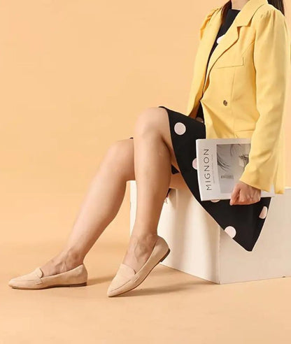Mocassins Beiges À Semelles Marrons Pour Femme en Effet cuir