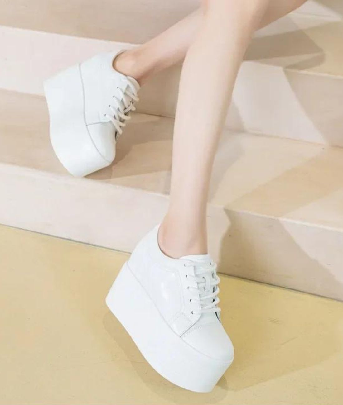 Mocassin à Plateforme en Cuir Blanc Éclatant – Femme