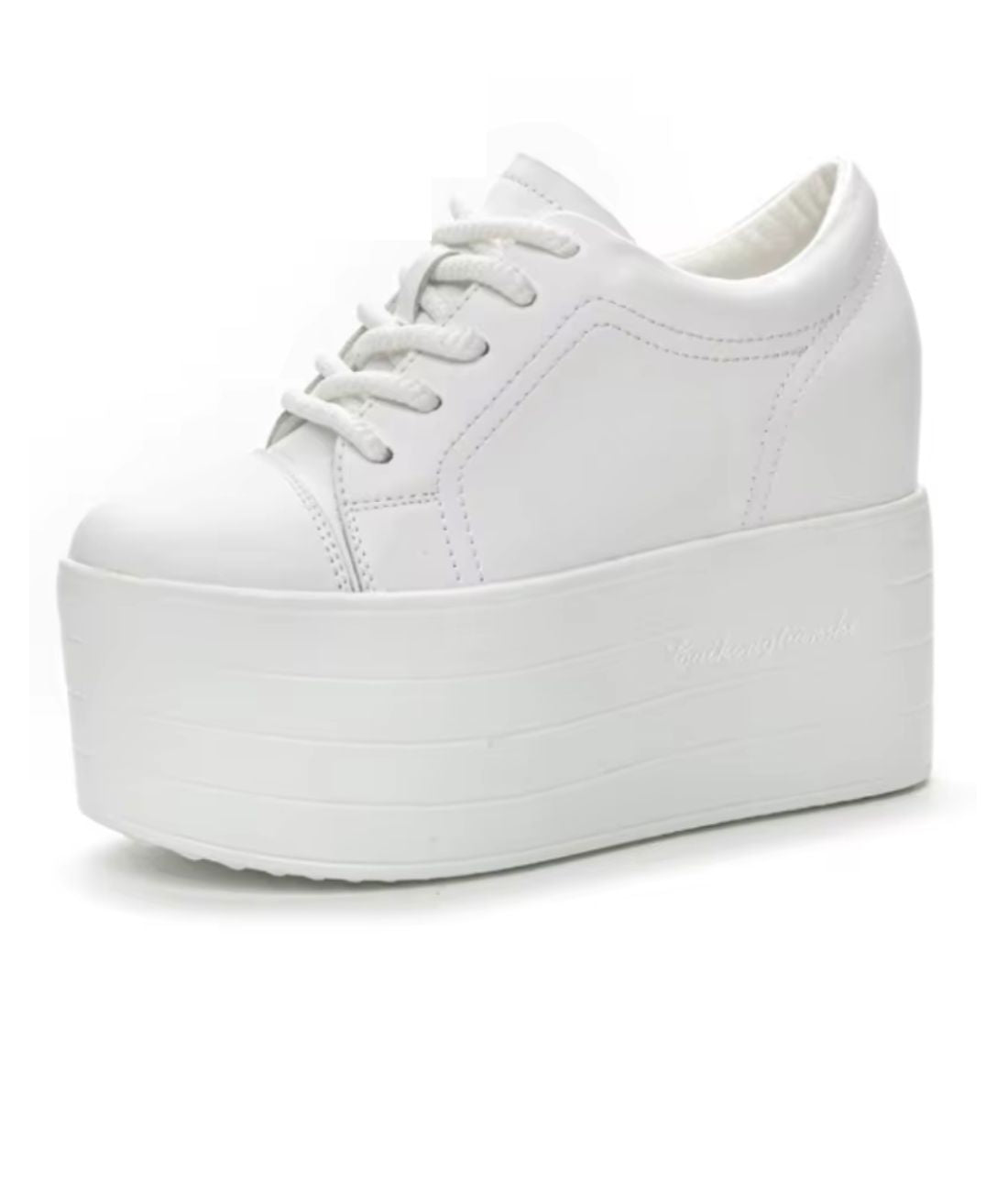Mocassin à Plateforme en Cuir Blanc Éclatant – Femme
