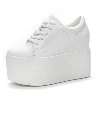 Mocassin à Plateforme en Cuir Blanc Éclatant – Femme