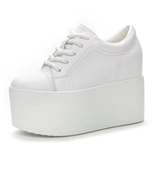 Mocassin à Plateforme en Cuir Blanc Éclatant – Femme