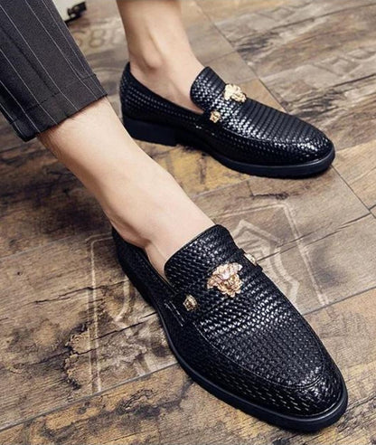 Mocassin à Bout Pointu en Effet vernis Noir – Homme
