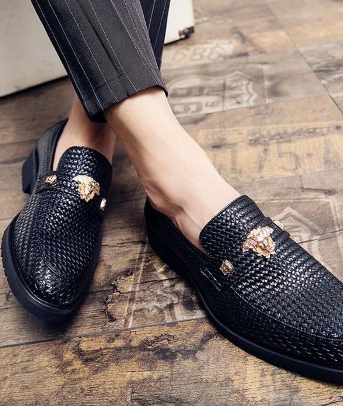 Mocassin à Bout Pointu en Effet vernis Noir – Homme