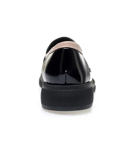 Mocassin à Bout Rond en Effet vernis Noir Profond – Femme