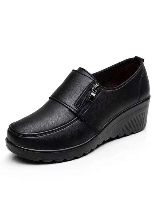 Mocassins Compensés Confortables Effet cuir Noir Pour Femmes