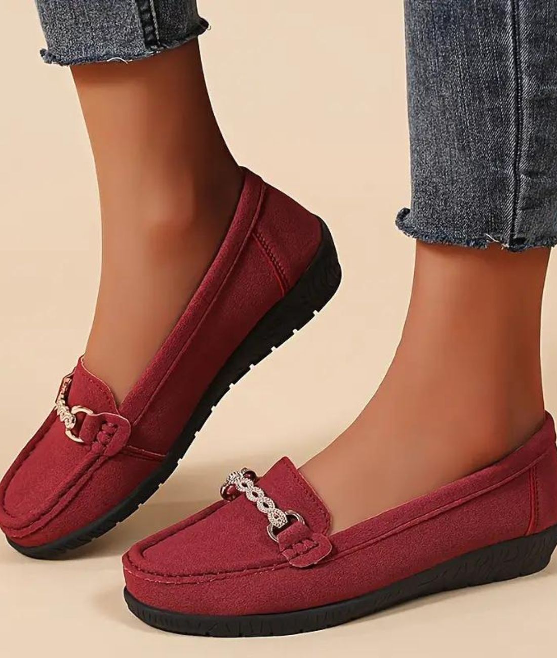 Mocassins Compensés En Suédine Synthétique Pour Femme