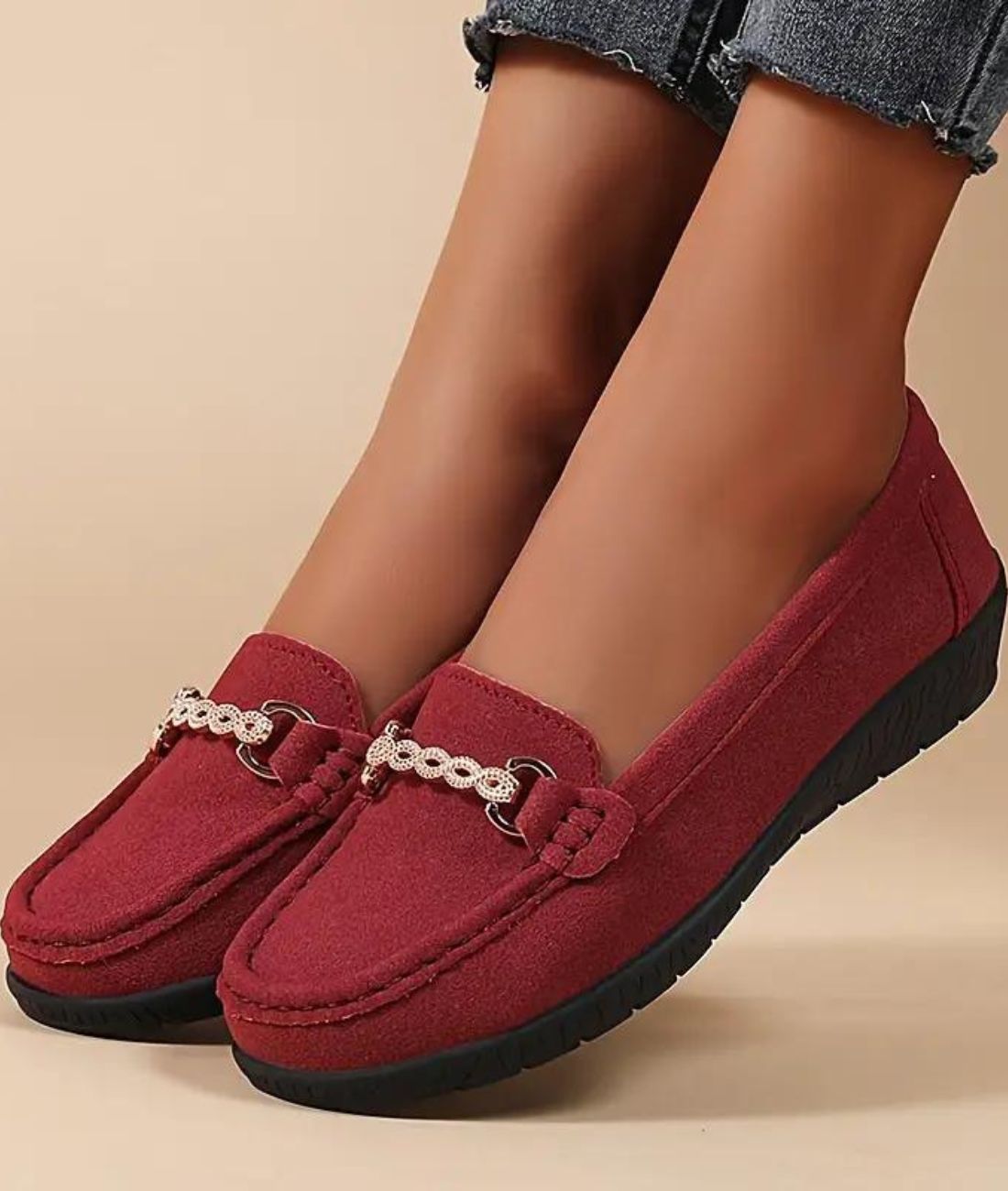 Mocassins Compensés En Suédine Synthétique Pour Femme