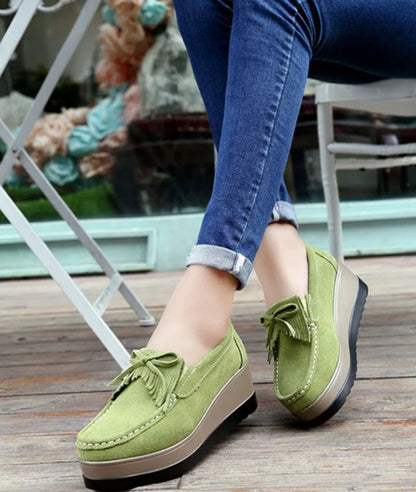 Mocassins Compensés À Franges En Suédine