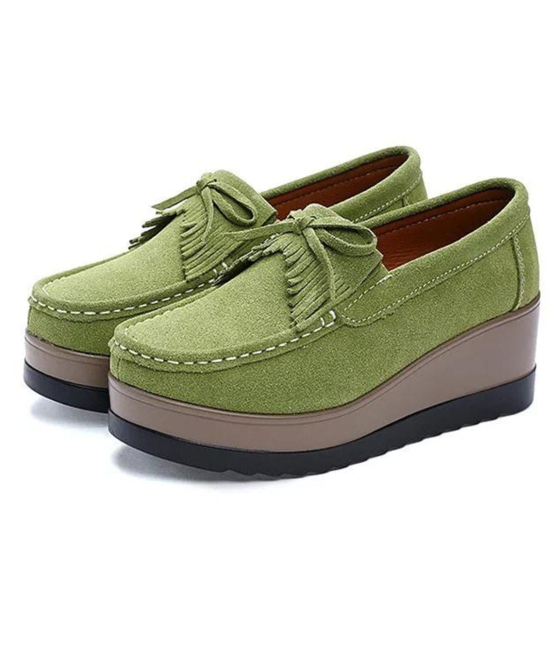 Mocassins Compensés À Franges En Suédine