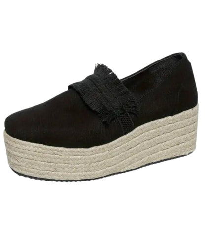 Mocassins Compensés Avec Franges En Suédine Pour Femme