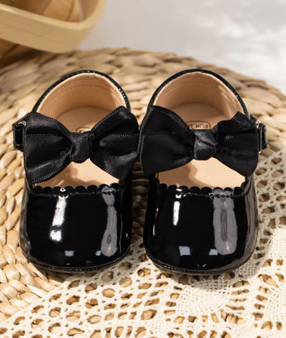 Mocassin en Effet cuir Noir Profond avec Nœud – Fille