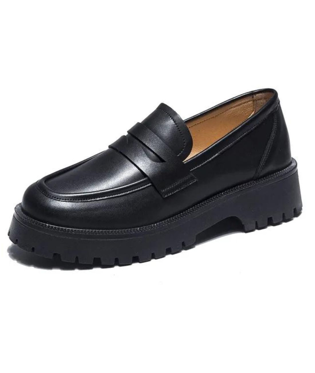 Mocassin à Plateforme en Cuir Noir Profond – Femme