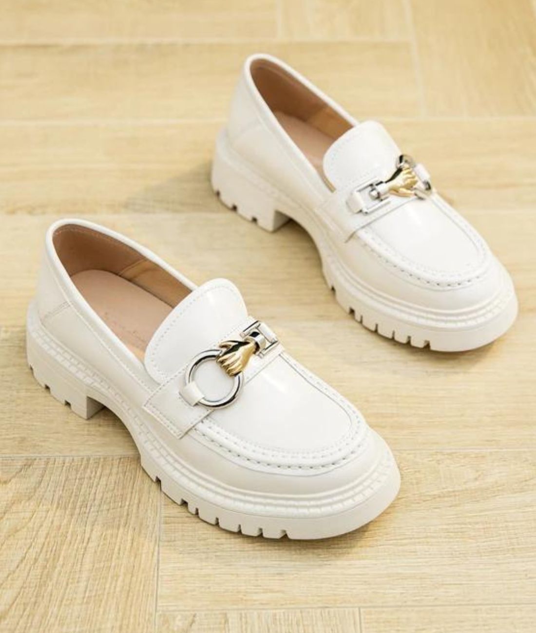 Mocassins en Effet cuir À Semelle Épaisse Pour Femmes