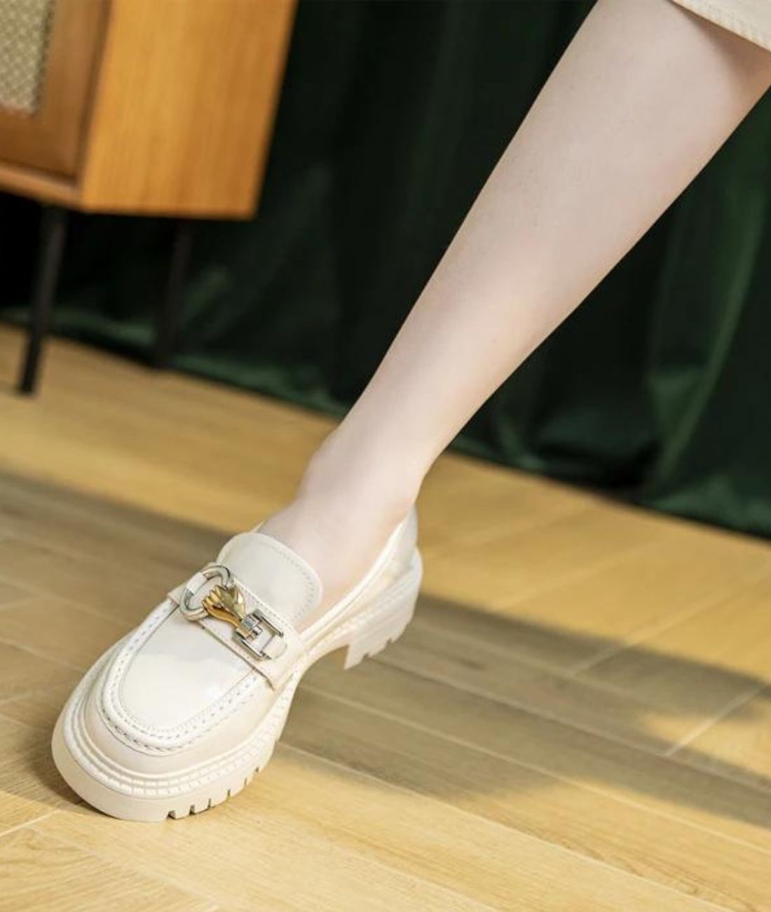 Mocassins en Effet cuir À Semelle Épaisse Pour Femmes