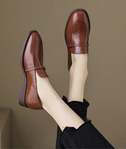 Mocassins en Effet cuir À Talons Épais Et Carré Pour Femmes