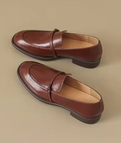 Mocassins en Effet cuir À Talons Épais Et Carré Pour Femmes