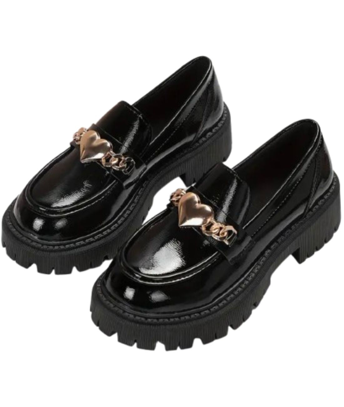 Mocassin en Effet vernis Noir Profond avec Cœur – Femme