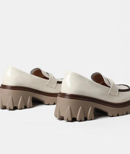 Mocassin à Semelle Épaisse en Effet vernis Blanc – Femme