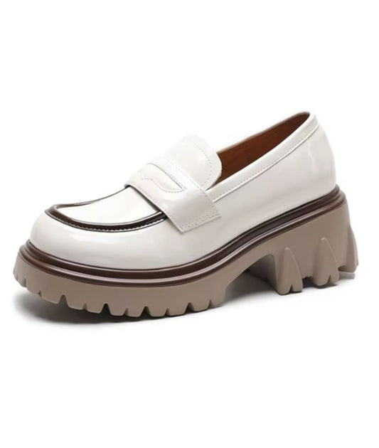 Mocassin à Semelle Épaisse en Effet vernis Blanc – Femme