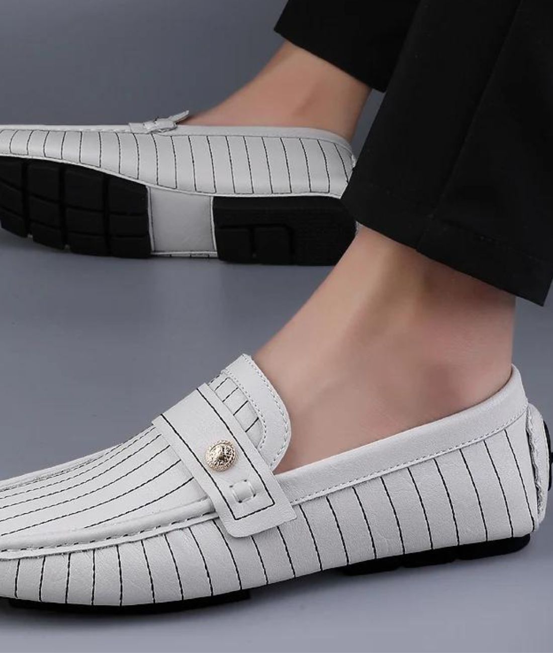 Mocassins Décontractés En Effet cuir Blanc Pour Hommes