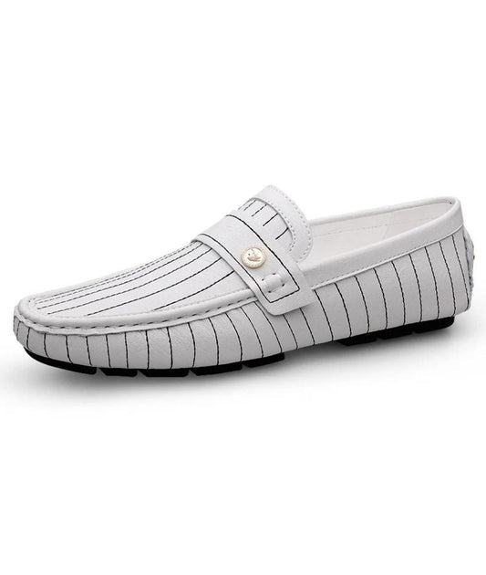 Mocassins Décontractés En Effet cuir Blanc Pour Hommes