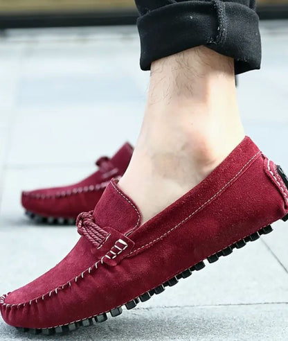 Mocassins Design En Suédine Rouge Pour Hommes