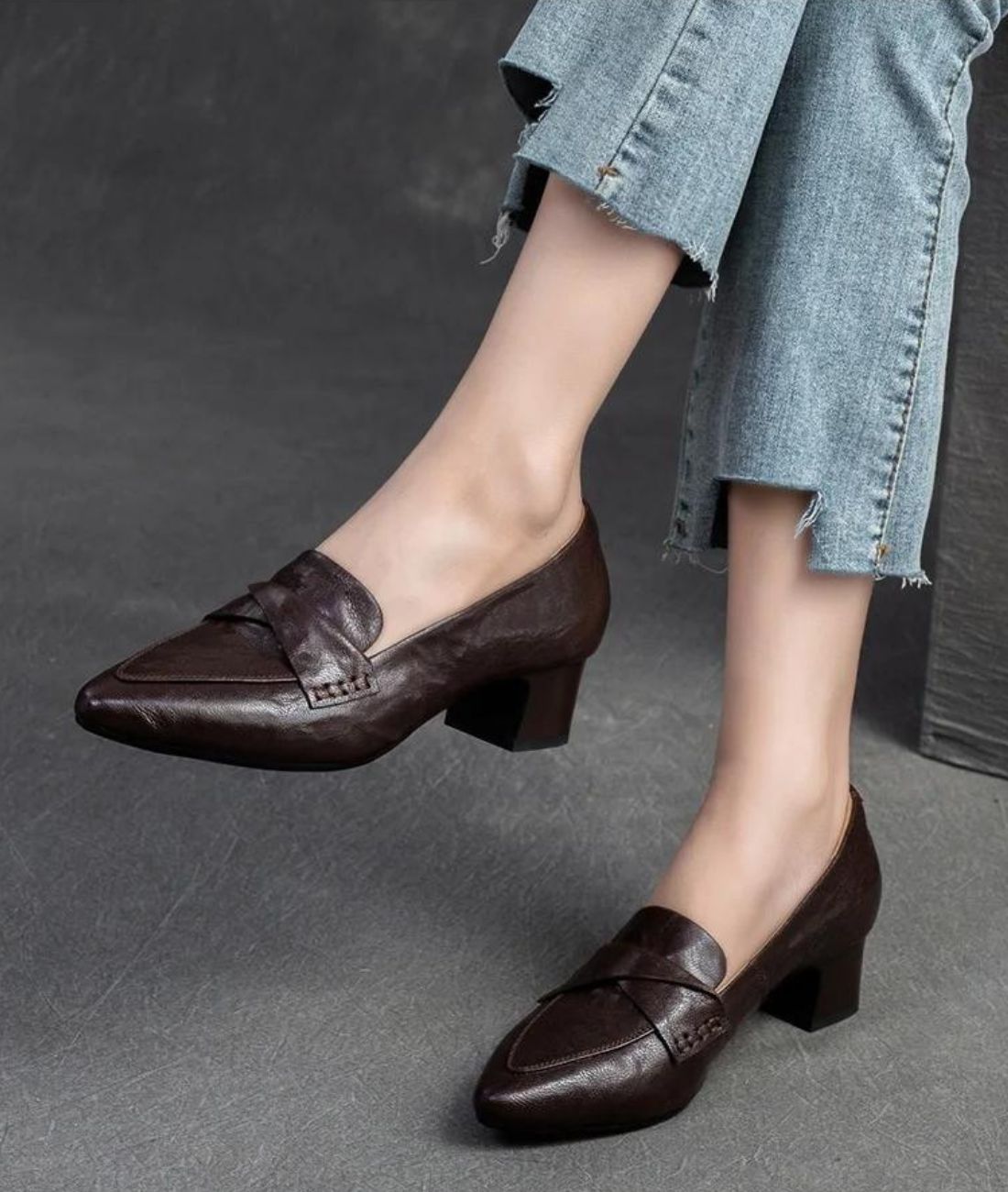 Mocassins Avec Dessus Matelassé À Talons Carrés Pour Femme