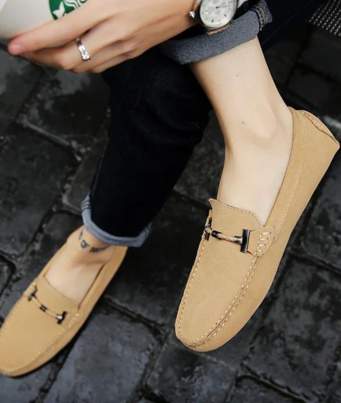 Mocassins D’été En Suédine Beige Pour Hommes